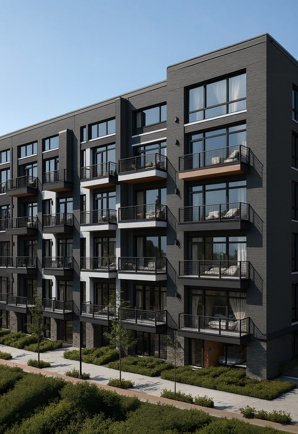 Four-story VeraFrame multifamily building with private balconies